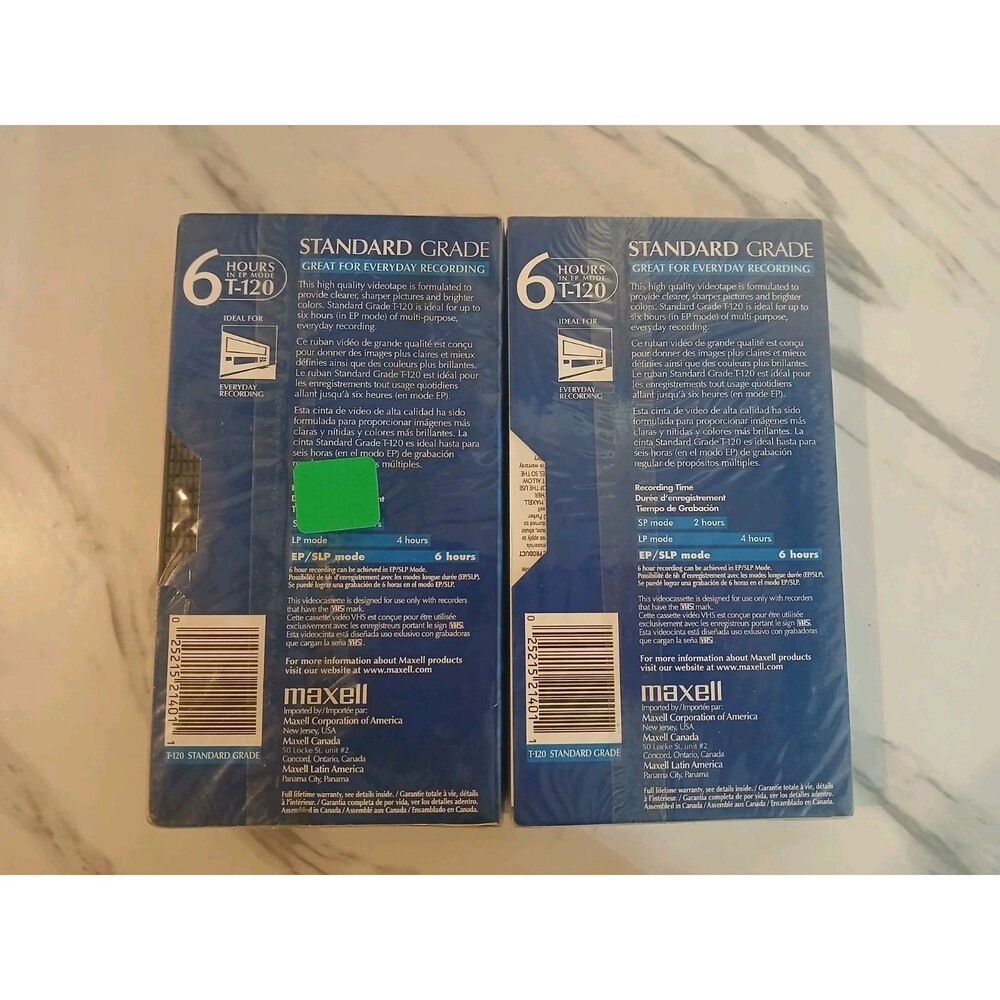 Two Maxell VHS T-120 6 Hour Standard Grade VCR Blank Video Tapes - New /Sealed - Picture 2 of 2